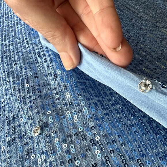 NWT Mable Baby Blue Sequin Wrap Dress Sz S Long Bell Sleeves Party Event - Picture 4 of 9